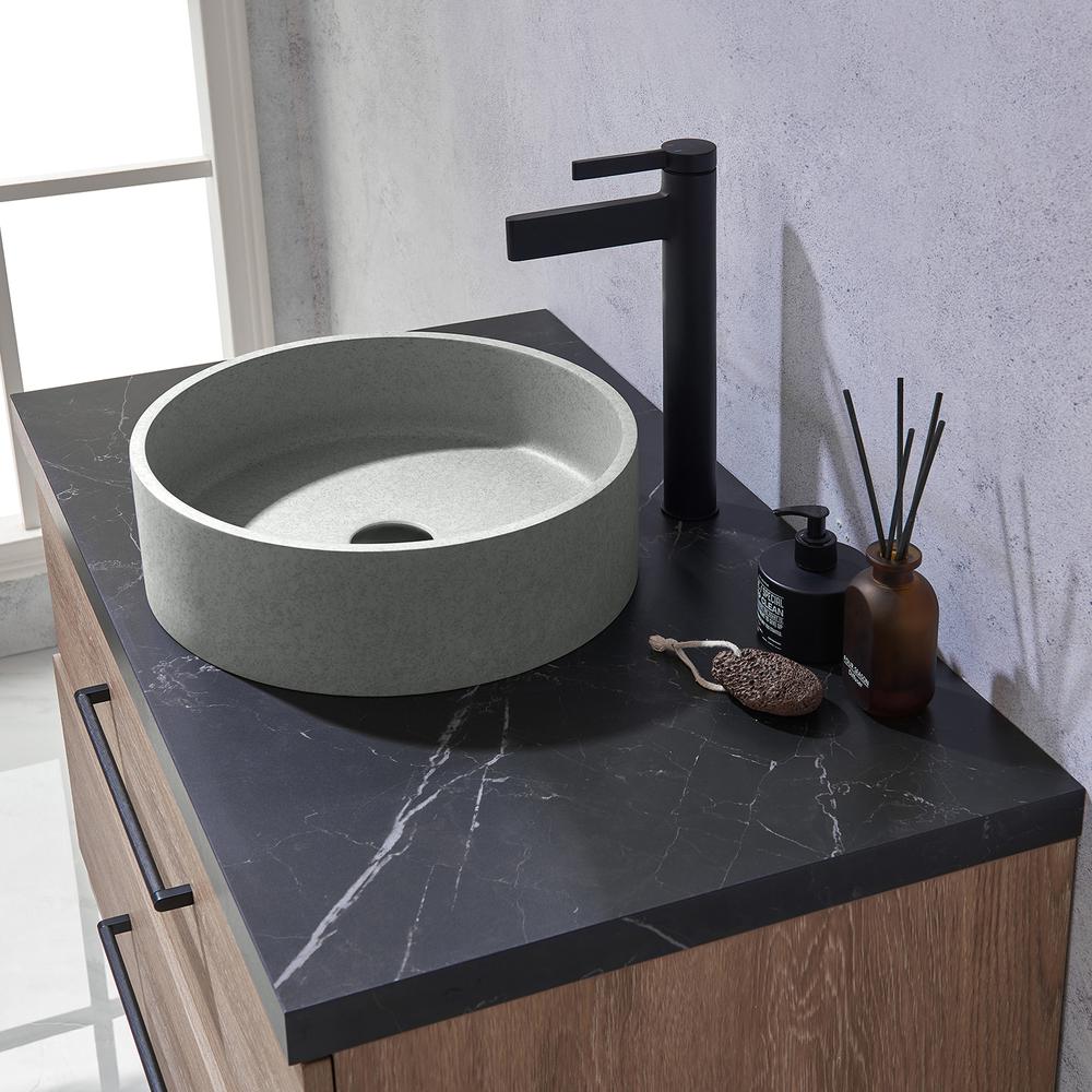 Single Sink Bath Vanity with Black Sintered Stone Top with Concrete Sink