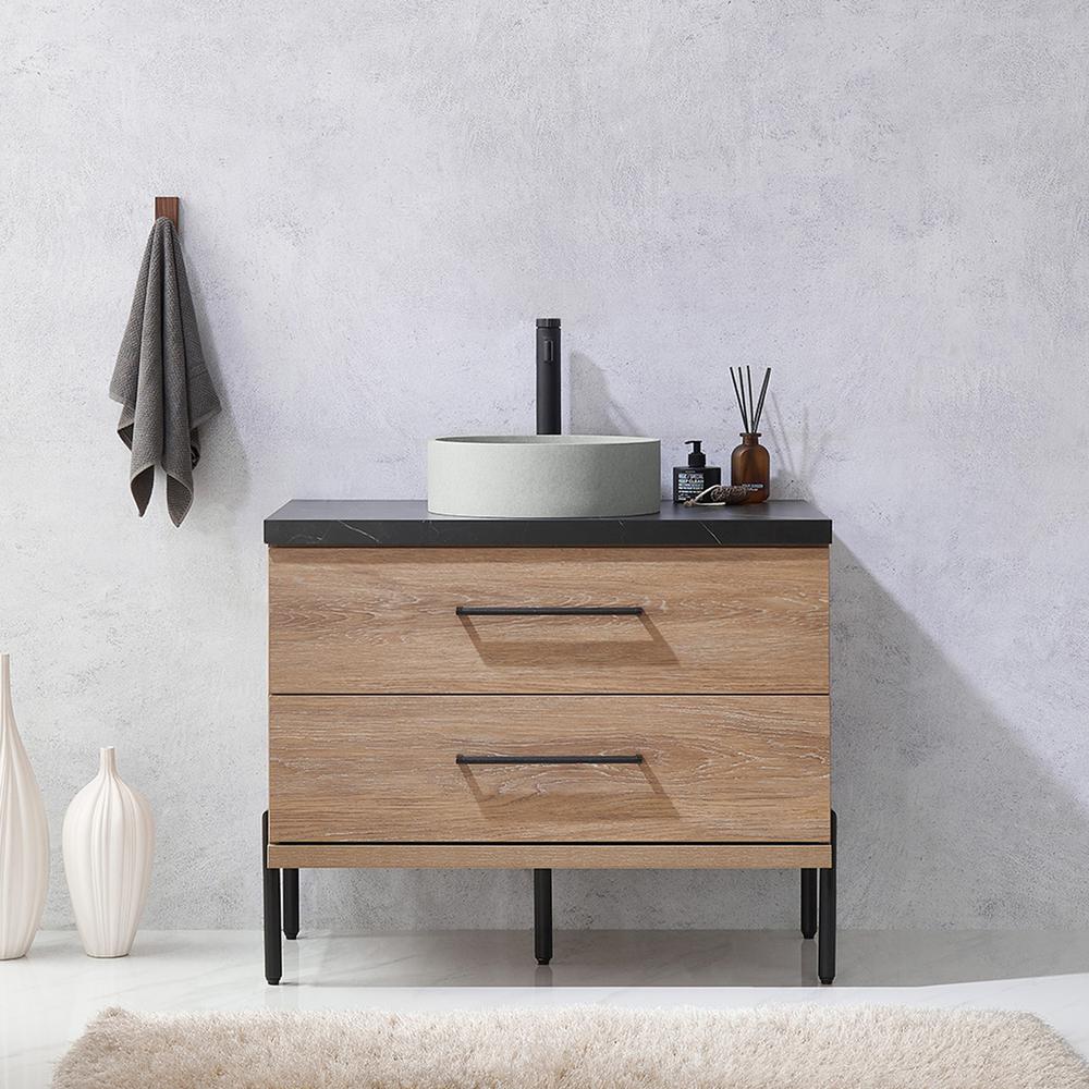 Single Sink Bath Vanity with Black Sintered Stone Top with Concrete Sink