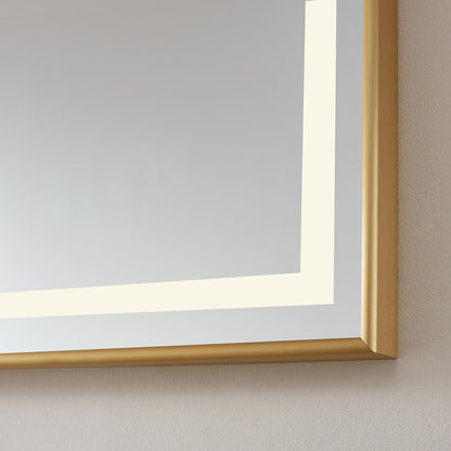 72" Rectangular Aluminum Framed LED Wall Mount Bathroom Vanity Mirror in Gold