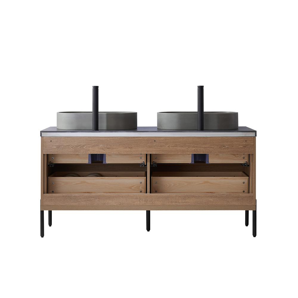 Double Sink Bath Vanity with Black Sintered Stone Top with Concrete Sink
