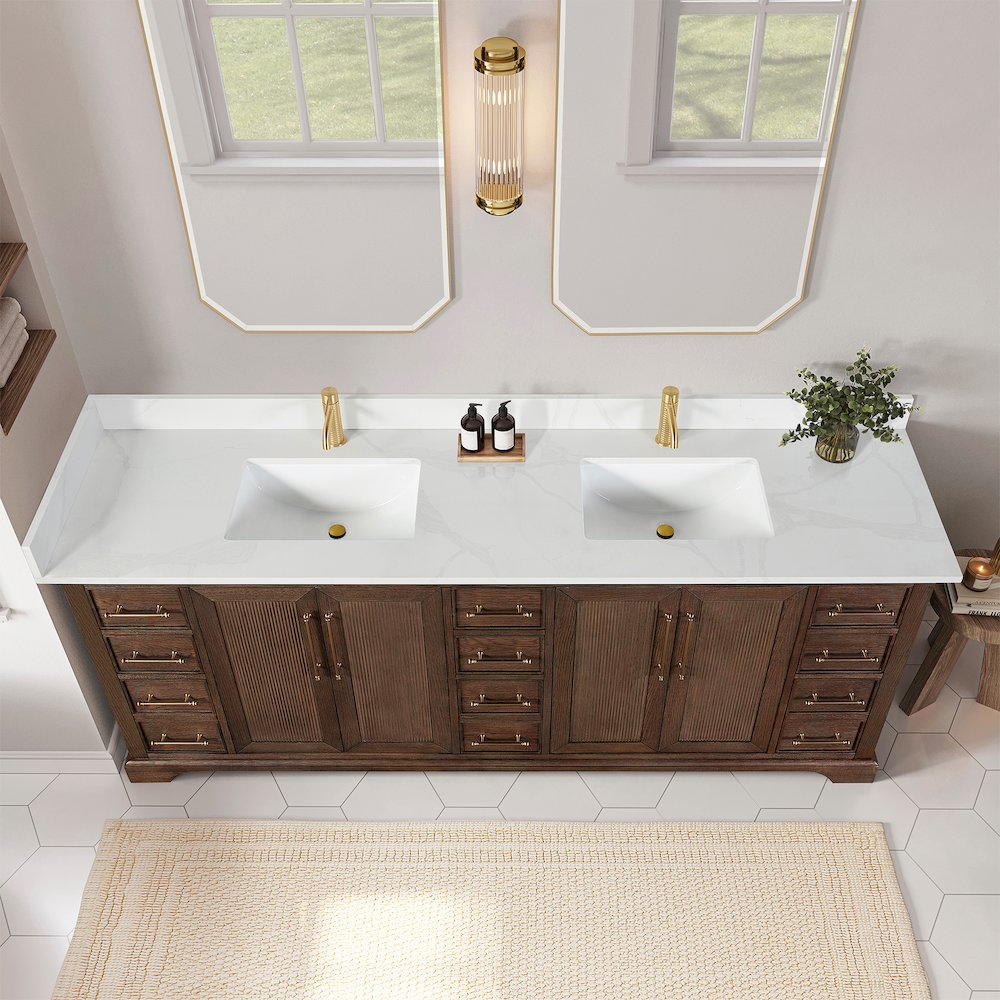 Tokyo 84" Freestanding Double Bath Vanity in Aged Dark Brown Oak