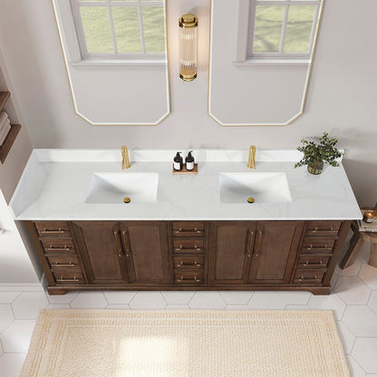 Tokyo 84" Freestanding Double Bath Vanity in Aged Dark Brown Oak