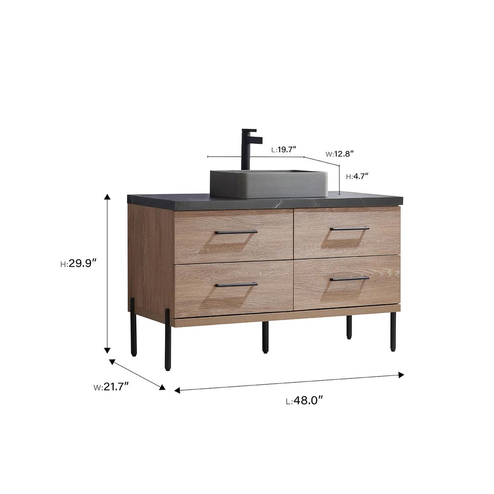 Single Sink Bath Vanity with Sintered Stone Top with Concrete Sink and Mirror