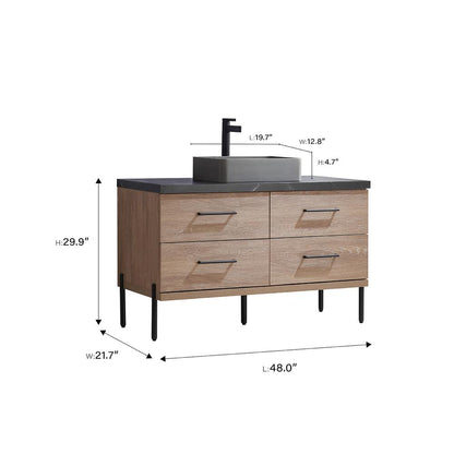 Single Sink Bath Vanity with Sintered Stone Top with Concrete Sink and Mirror