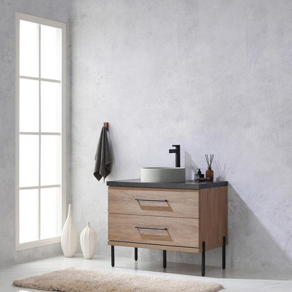 Single Sink Bath Vanity with Black Sintered Stone Top with Concrete Sink