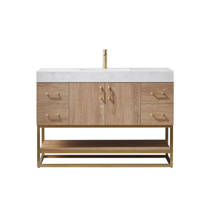 48" Single Vanity with White Grain Stone Countertop Without Mirror