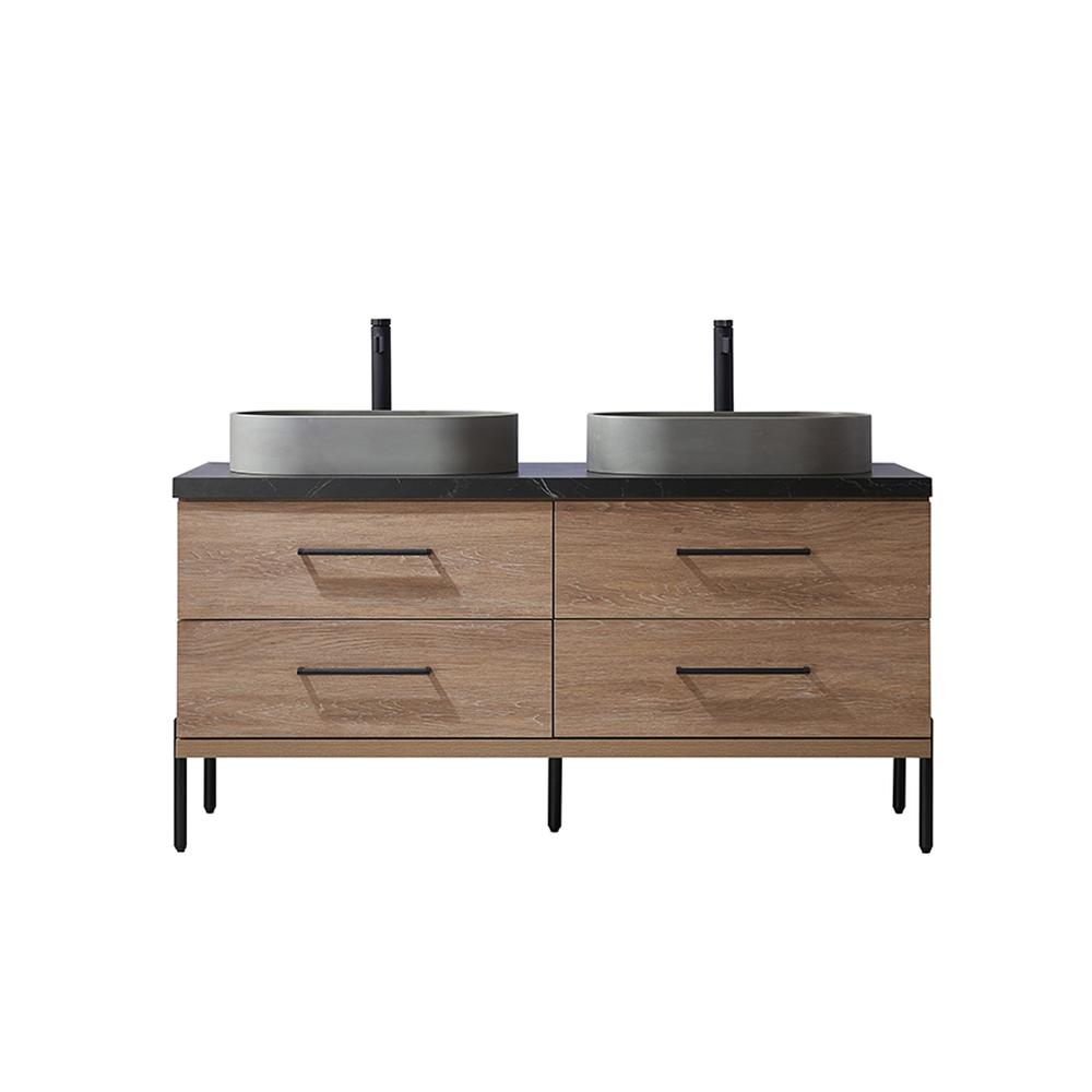 Double Sink Bath Vanity with Black Sintered Stone Top with Concrete Sink