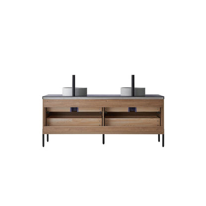 Double Sink Bath Vanity with Sintered Stone Top with Concrete Sink and Mirror