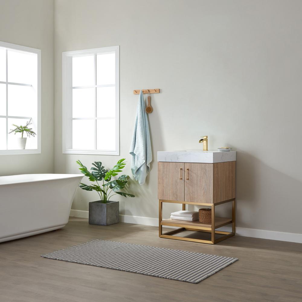 24" Single Vanity with White Grain Stone Countertop Without Mirror