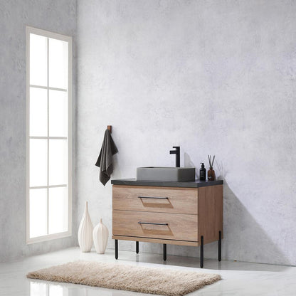 Single Sink Bath Vanity with Black Sintered Stone Top with Concrete Sink