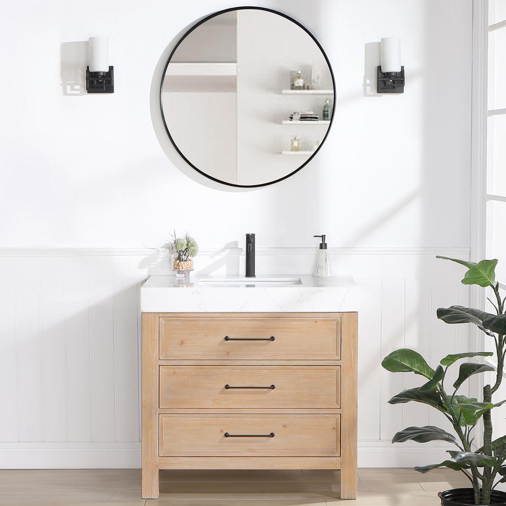 Free-standing Single Bathroom Vanity with Composite top and Mirror