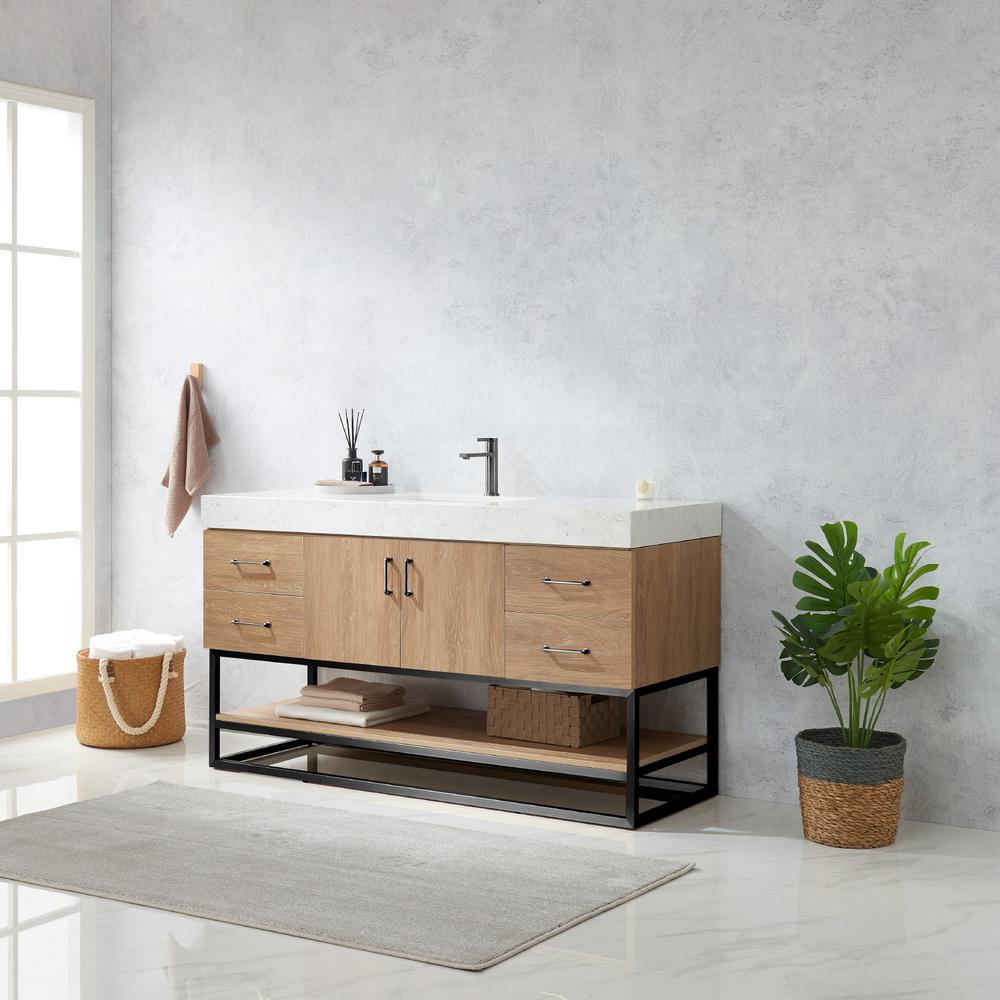 60BS" Single Sink Bath Vanity with White Grain Stone Countertop