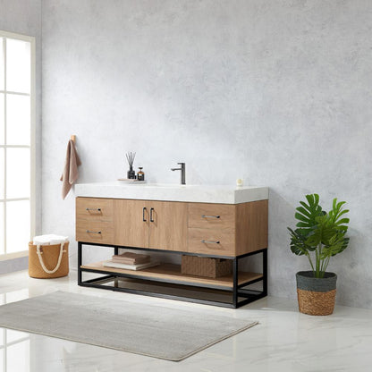 60BS" Single Sink Bath Vanity with White Grain Stone Countertop