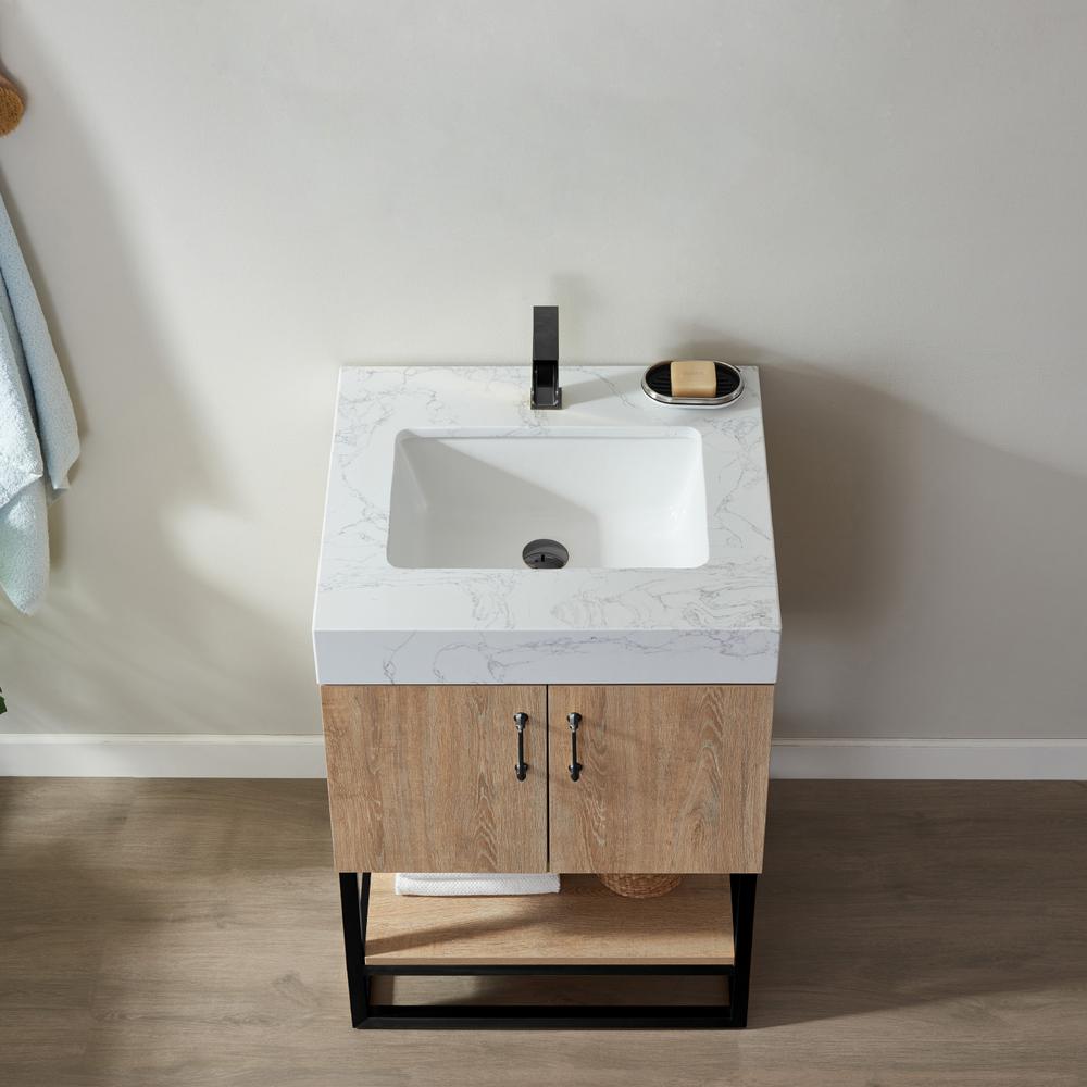 24B" Single Vanity with White Grain Stone Countertop Without Mirror