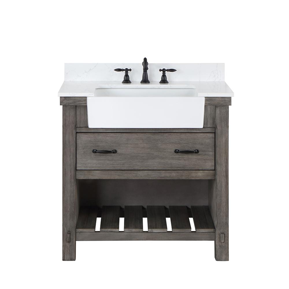 Single Bath Vanity with Composite Stone Top, White Farmhouse Basin