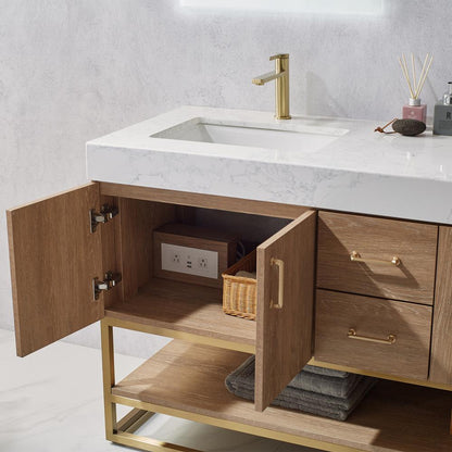 60" Double Vanity with White Grain Stone Countertop Without Mirror