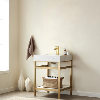 Single Sink Bath Vanity Metal Support with White Sintered Stone Top