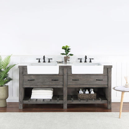 Double Bath Vanity with Composite Stone Top, White Farmhouse Basin