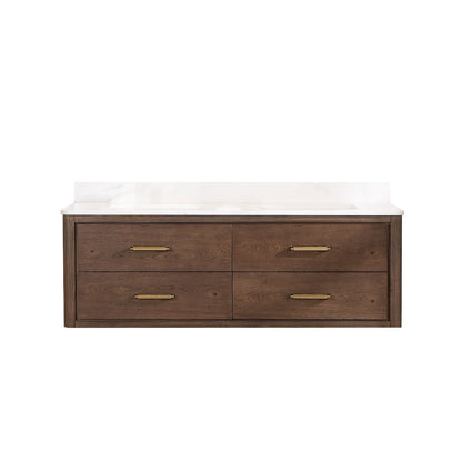 Cristo 60M" Floating Double Bath Vanity in Aged Dark Brown Oak