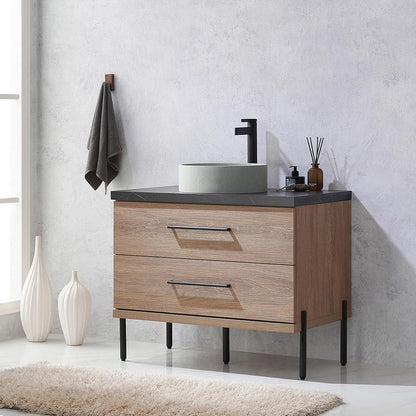 Single Sink Bath Vanity with Black Sintered Stone Top with Concrete Sink