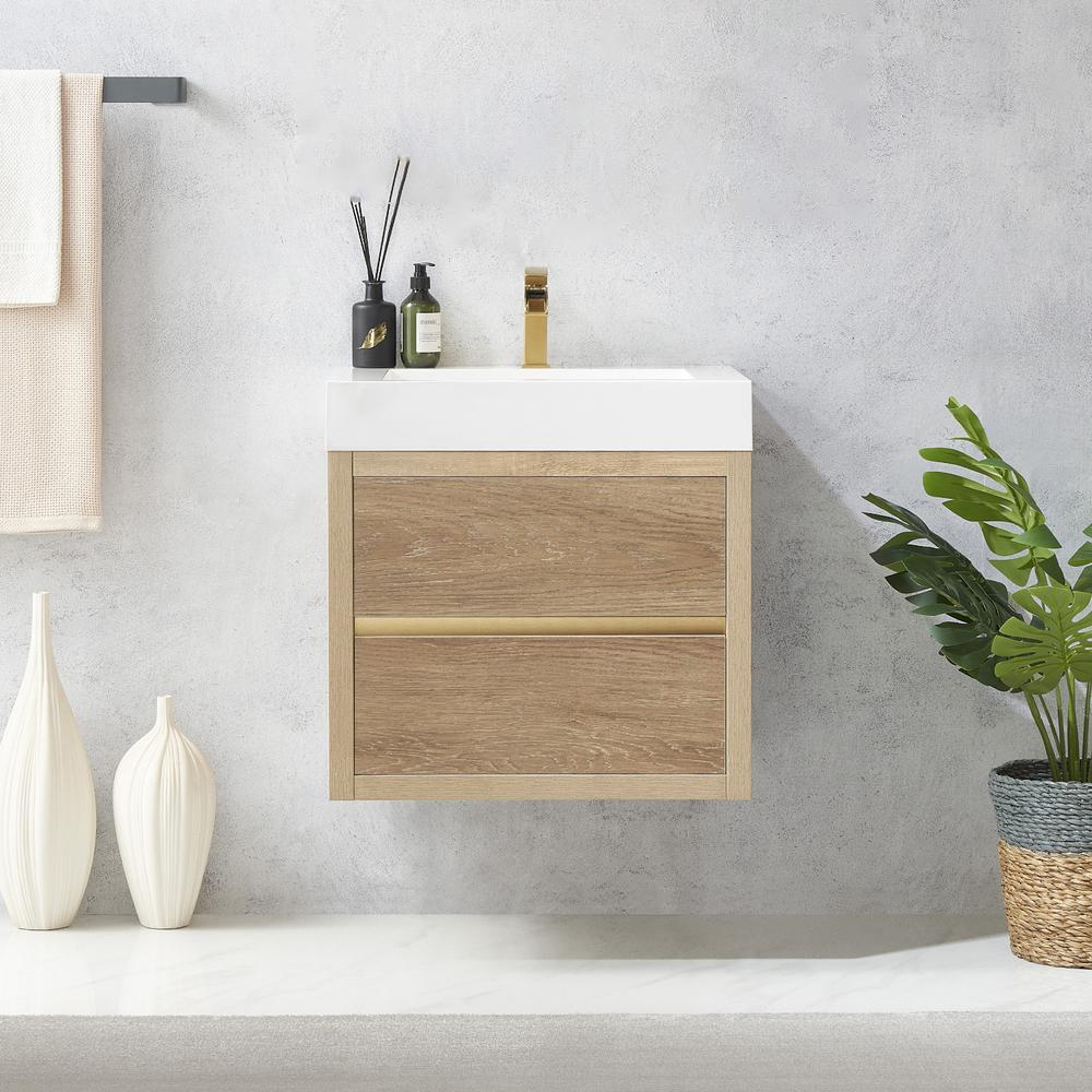 Single Sink Wall-Mount Bath Vanity with Composite Integral Square Sink Top
