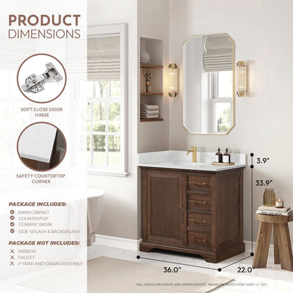 Tokyo 36" Freestanding Single Bath Vanity in Aged Dark Brown Oak
