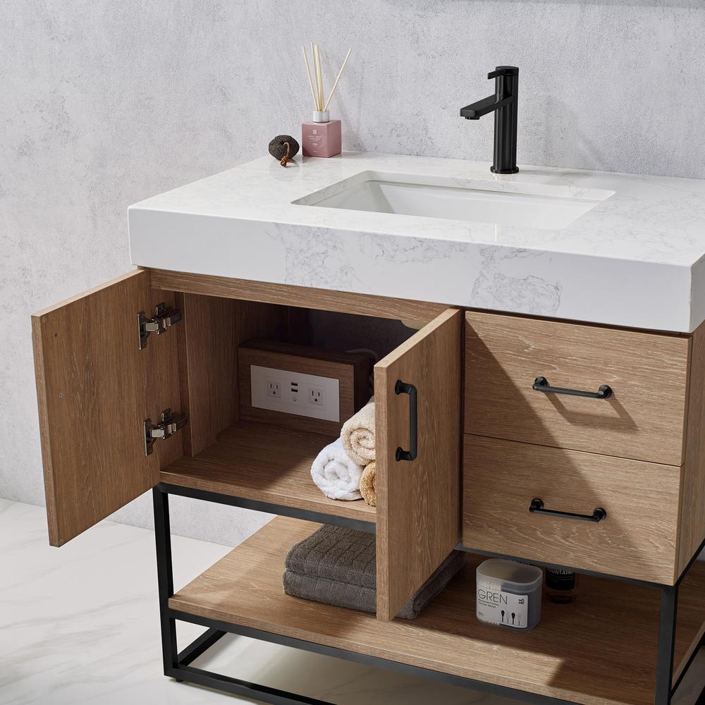 36B" Single Vanity with White Grain Stone Countertop Without Mirror