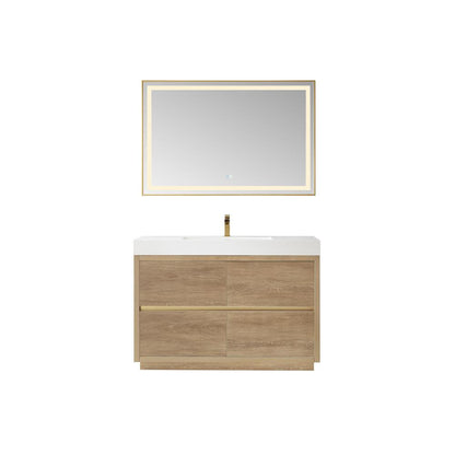 Single Sink Bath Vanity with Composite Integral Square Sink Top and Mirror