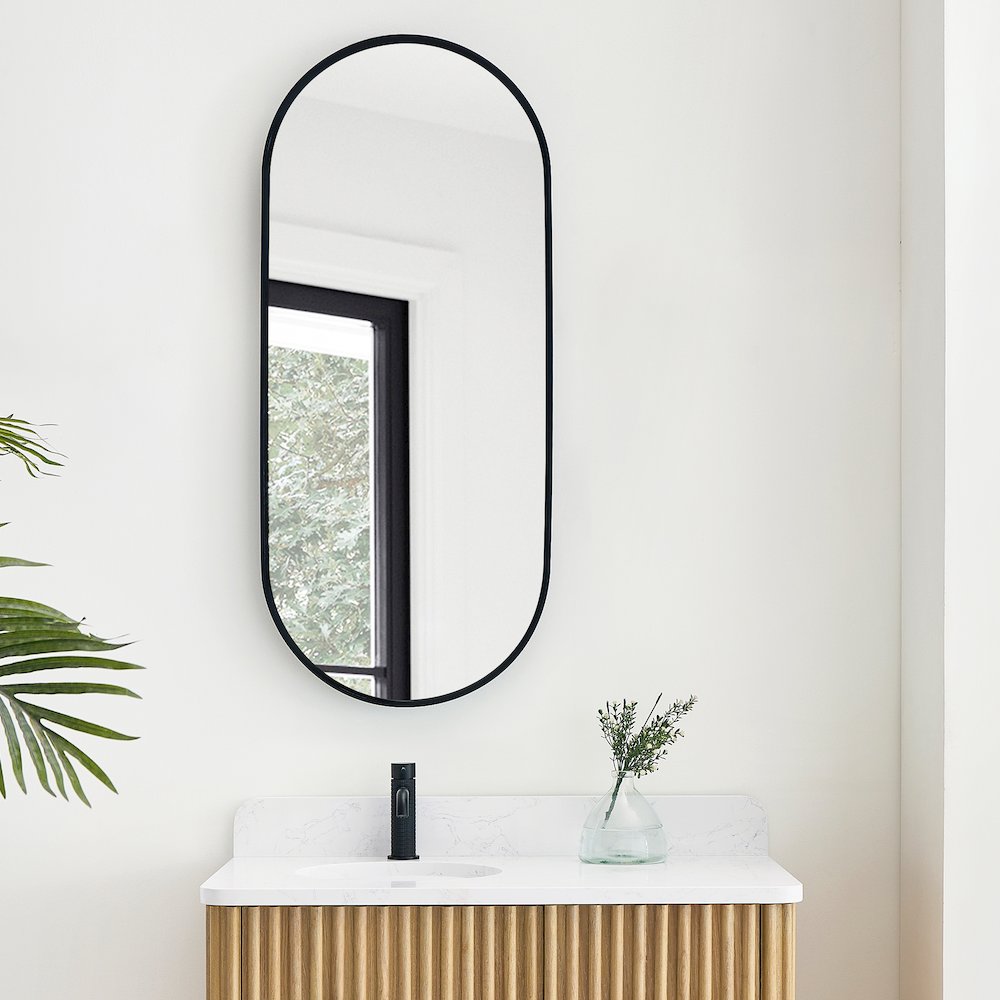 Oval Aluminum Framed Wall Mount Bathroom Vanity Mirror in Brushed Black