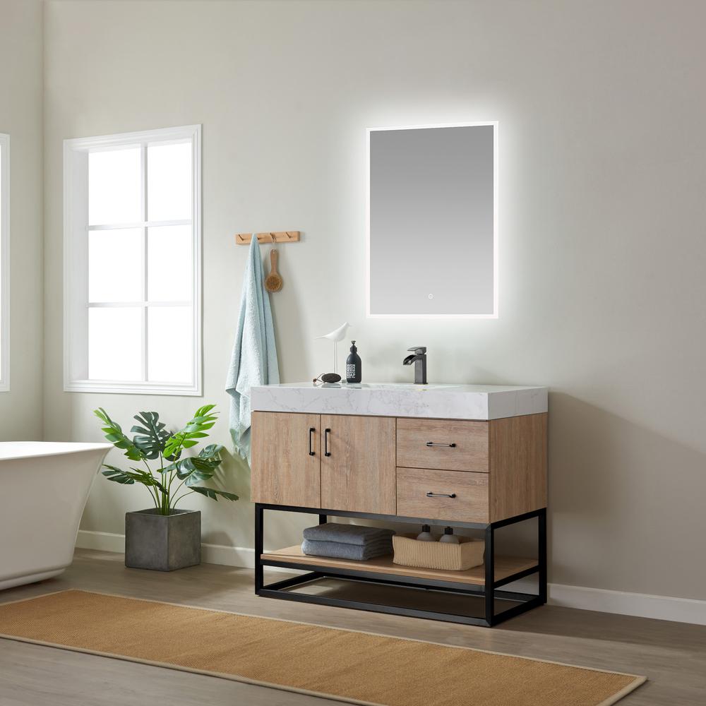42B" Single Vanity with White Grain Stone Countertop With Mirror