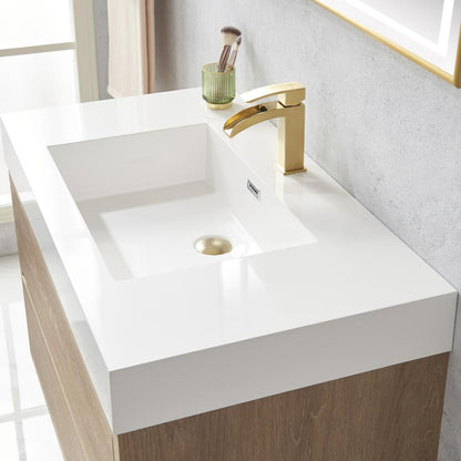 Single Sink Wall-Mount Bath Vanity Composite Integral Square Sink Top, Mirror