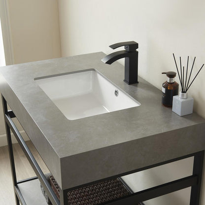 Single Sink Bath Vanity Metal Support with Grey Sintered Stone Top