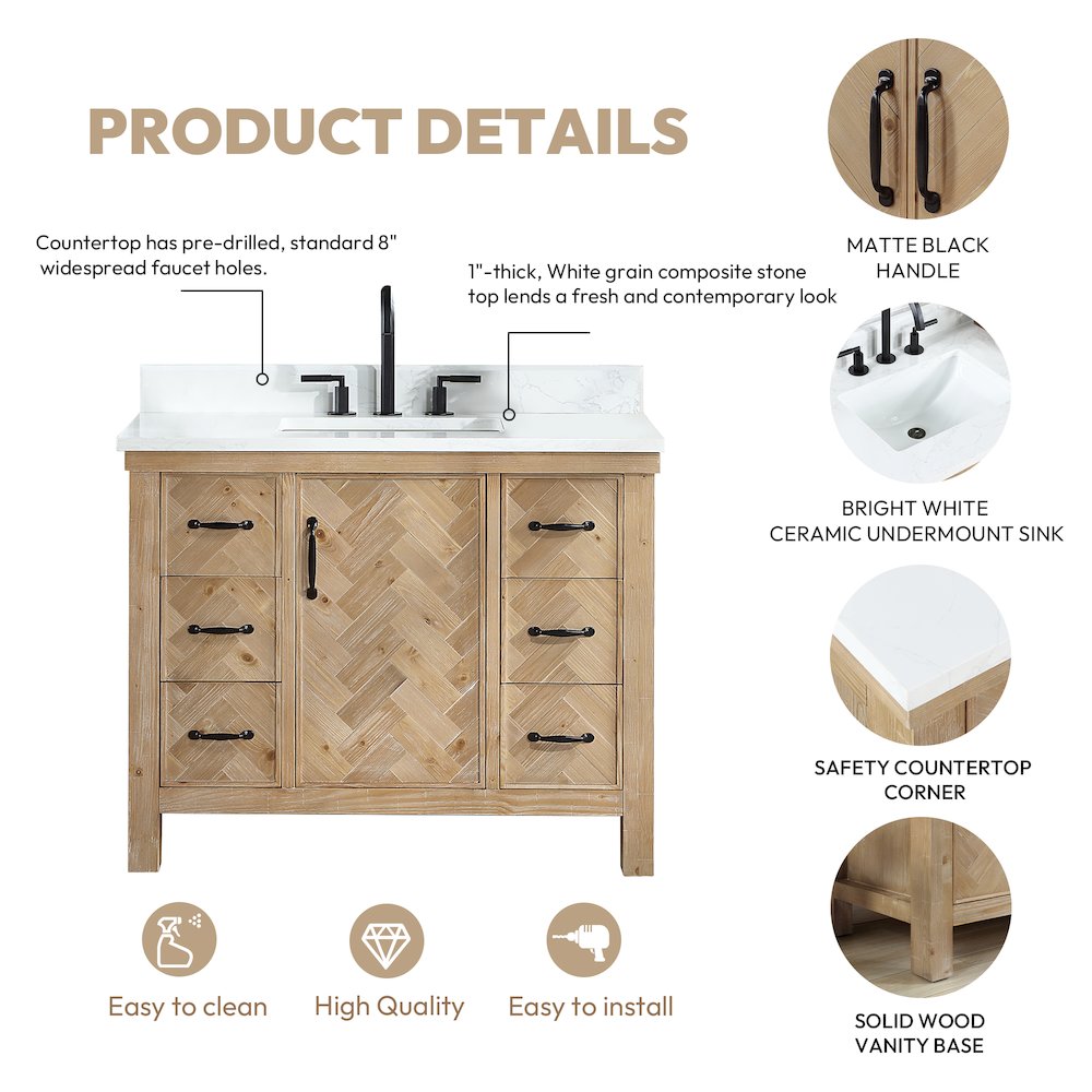 Javier 42" Free-standing Single Bath Vanity in Spruce Antique Brown