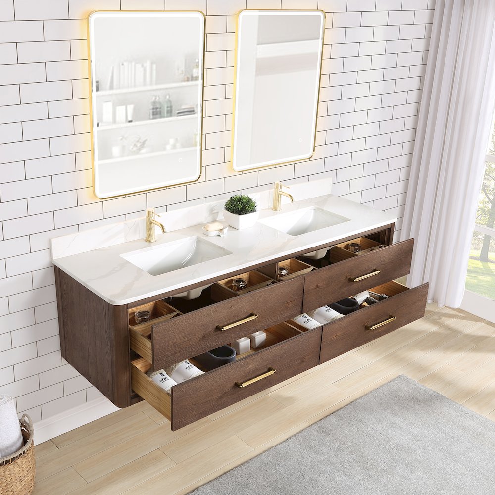 Cristo 72" Floating Double Bath Vanity in Aged Dark Brown Oak