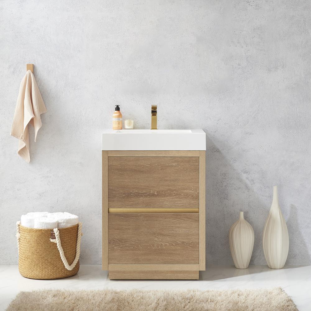 Single Sink Bath Vanity with White Composite Integral Square Sink Top