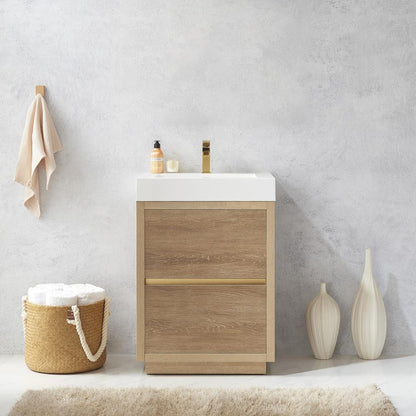 Single Sink Bath Vanity with White Composite Integral Square Sink Top