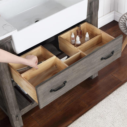 Single Bath Vanity with Composite Stone Top, White Farmhouse Basin