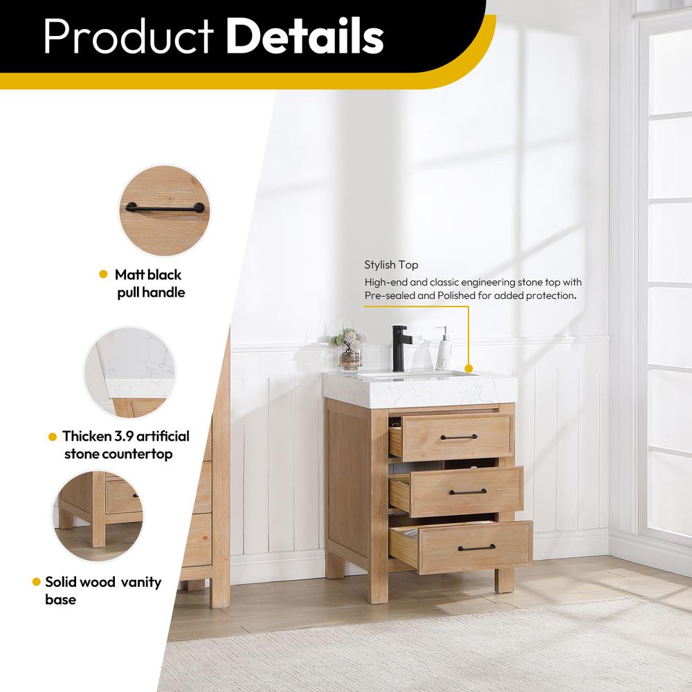 Free-standing Single Bathroom Vanity with Composite top in Lightning White