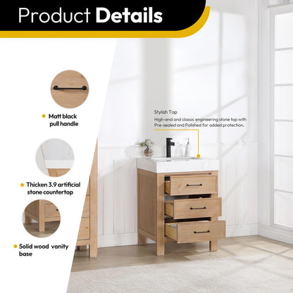 Free-standing Single Bathroom Vanity with Composite top in Lightning White