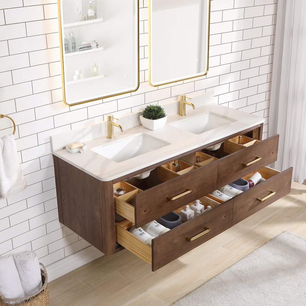 Cristo 60M" Floating Double Bath Vanity in Aged Dark Brown Oak