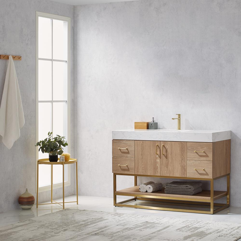 48" Single Vanity with White Grain Stone Countertop Without Mirror