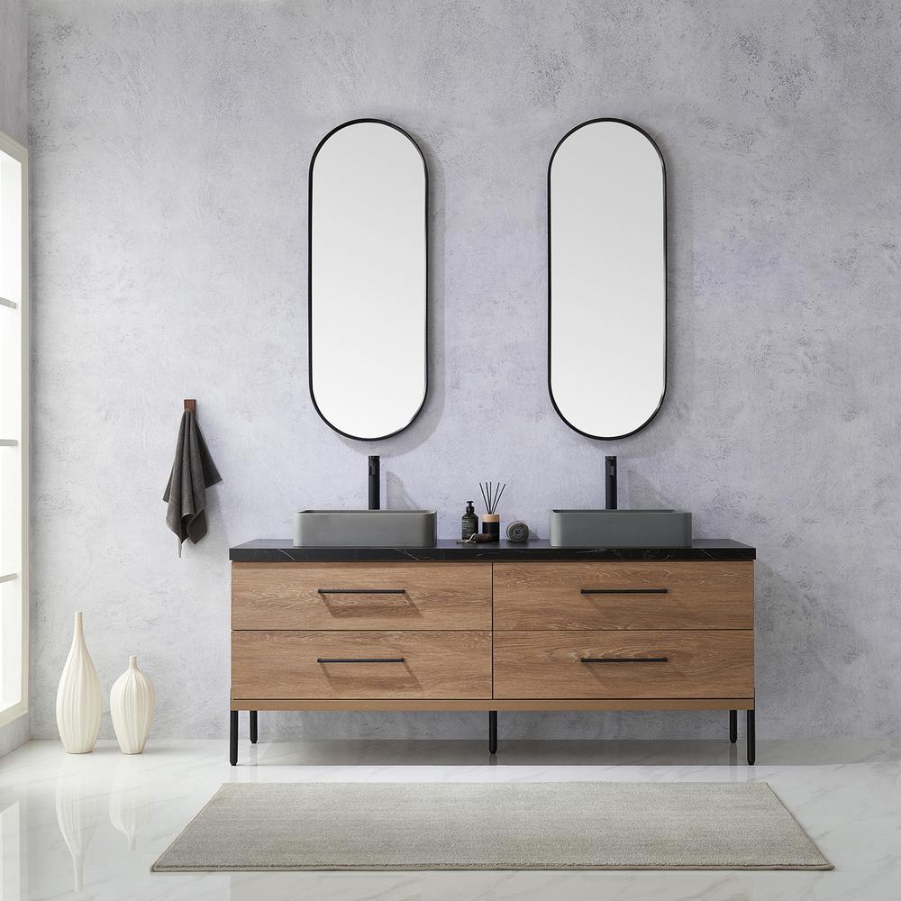 Double Sink Bath Vanity with Sintered Stone Top with Concrete Sink and Mirror
