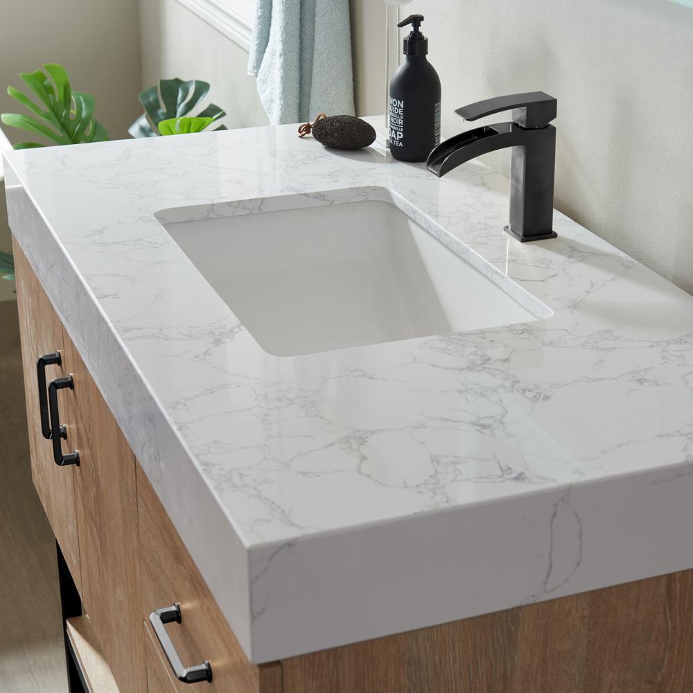 42B" Single Vanity with White Grain Stone Countertop With Mirror