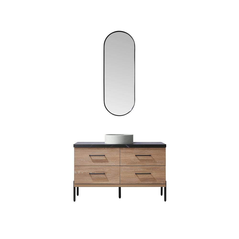 Single Sink Bath Vanity with Sintered Stone Top with Concrete Sink and Mirror
