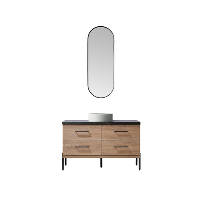 Single Sink Bath Vanity with Sintered Stone Top with Concrete Sink and Mirror