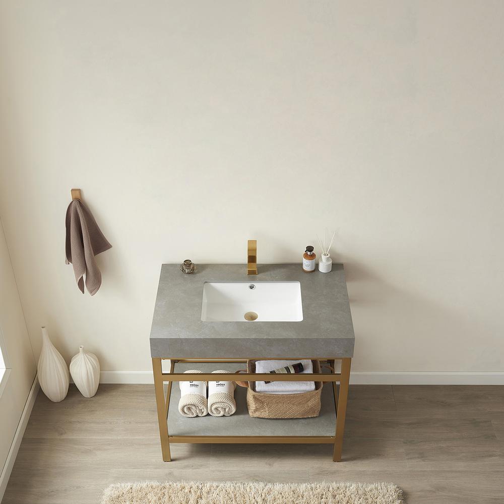 Single Sink Bath Vanity Metal Support with Grey Sintered Stone Top