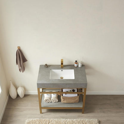 Single Sink Bath Vanity Metal Support with Grey Sintered Stone Top
