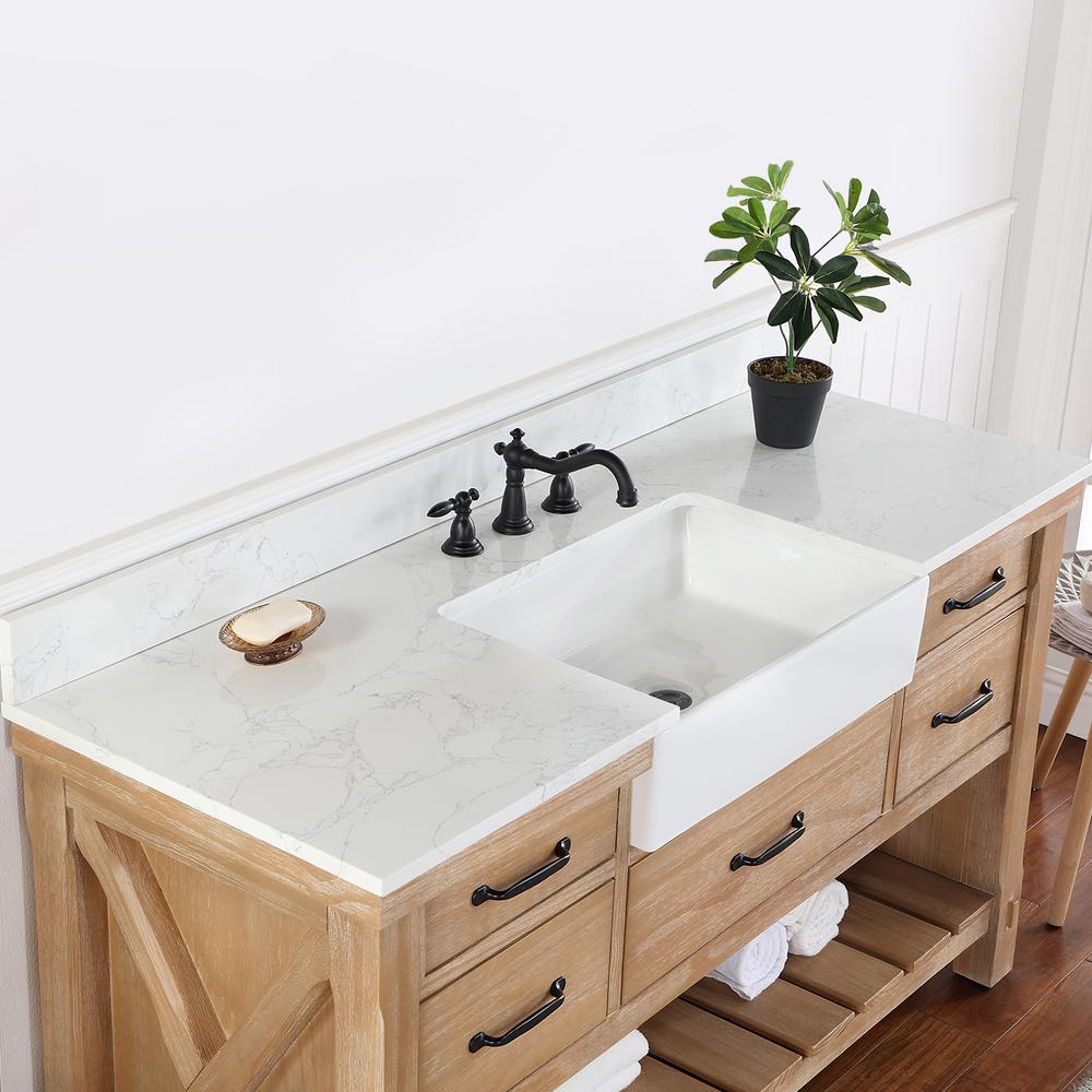 Single Bath Vanity with Composite Stone Top, White Farmhouse Basin