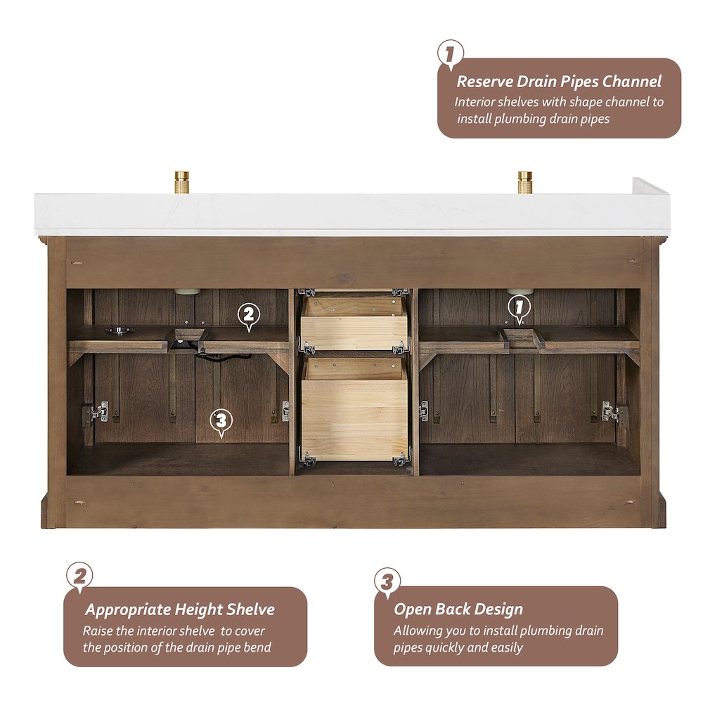Tokyo 72" Freestanding Double Bath Vanity in Aged Dark Brown Oak