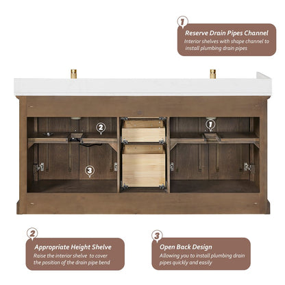 Tokyo 72" Freestanding Double Bath Vanity in Aged Dark Brown Oak